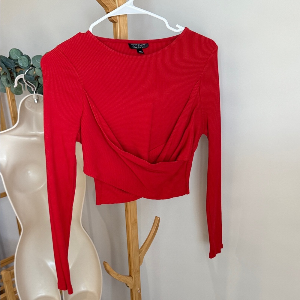 Topshop Vibrant Red Long Sleeve Cop Top